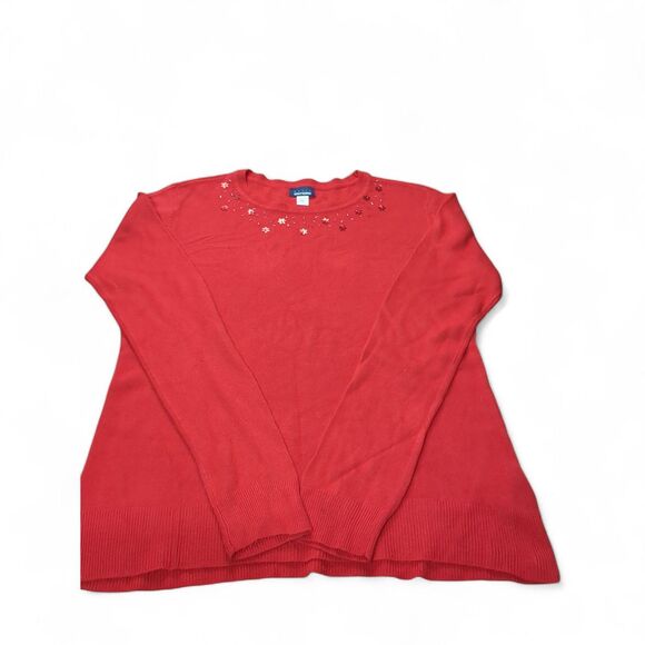 Basic Edition 100% Polyester Red Sweater XL Pullover.  Red Beading - Picture 9 of 9